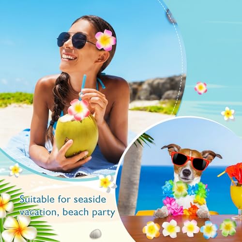 100 Pcs Hawaiian Foam Plumeria Hair Clips - 2.4 Inch, Multicolor Pack