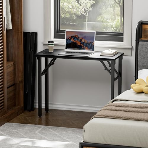 Small Foldable Computer Desk - 35.8 inch Dark Oak Office Table No Assembly, Space-Saving Study & Work Desk