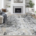 Black Grey and Gold 8x10 Washable Area Rug for Living Room and Bedroom - Non-Slip, Durable, Abstract Design