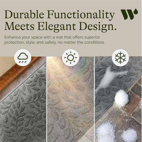 WaterHog Brittney Leaf Front Door Mat Runner 22"x60" Grey - All-Weather Indoor/Outdoor