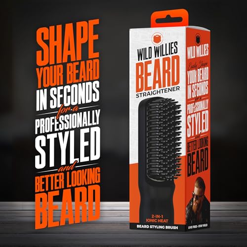 Wild Willies Beard Straightener Brush & Hot Comb - Tourmaline Ceramic, Heated Comb - Effortless Grooming