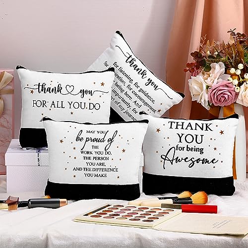 Cunno 30 Pcs Canvas Zipper Pouch Bulk Inspirational Quotes Makeup Bags 6 Style Women Employee Christmas Appreciation Gifts for Emergency Nurse Teacher Travel Toiletry Organized(Classic)