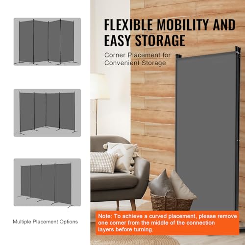 4 Panel Room Divider Grey Folding Privacy Screen Portable Partition for Room Separation