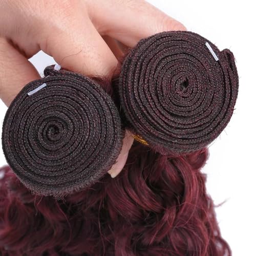 99J Burgundy Deep Wave Human Hair Bundles - 8, 10, 12 Inch, 3 Pack Variation #99j Bug DP (GL) - Unprocessed Brazilian Virgin Hair