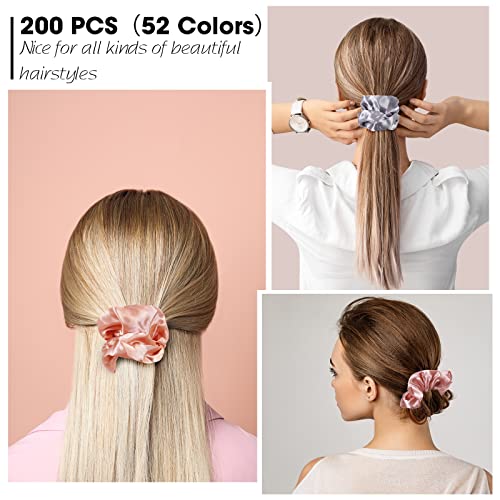 Multicolor Satin Hair Scrunchies Bulk Ponytail Holders - 200 Pieces