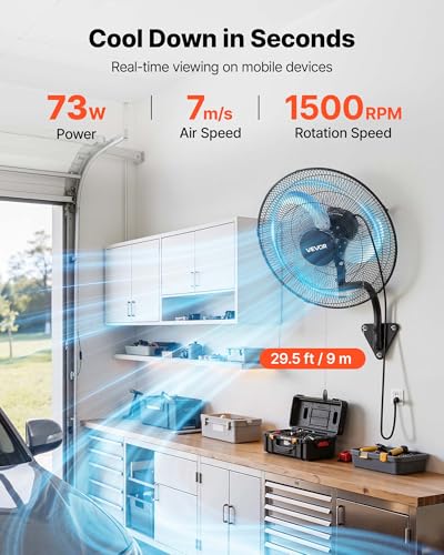VEVOR 18-inch Wall Mount Fan 2 Pack, Oscillating Industrial Garage Fan with 3 Speeds & Adjustable Angle