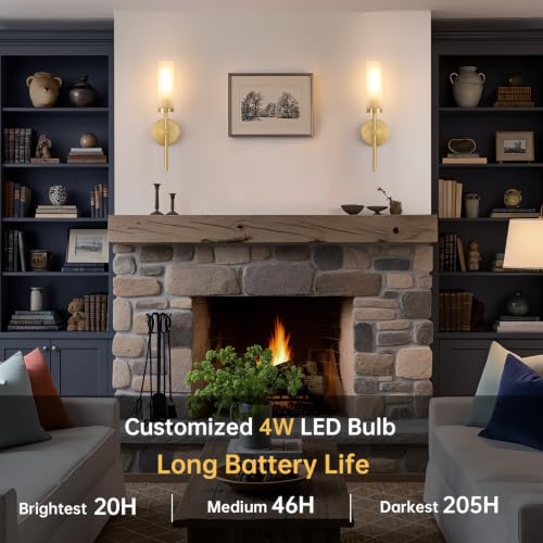 Battery Operated Wall Sconce Set - Gold & Opal Glass, 3 Color Temperatures & Remote