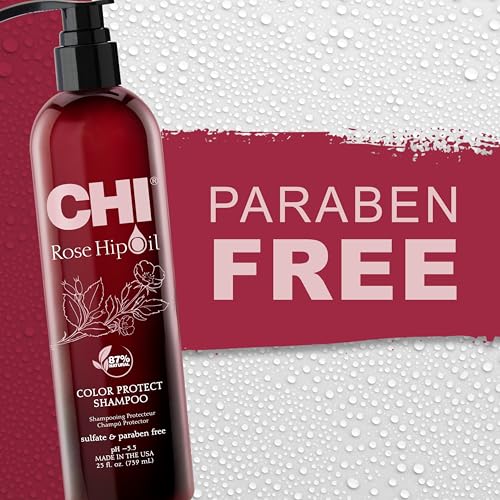CHI Rosehip Oil Protecting Shampoo 25 Fl Oz - Sulfate & Paraben-Free, Gently Cleanses Color-Treated Hair (Pack of 1)