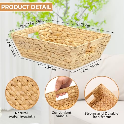Natural Water Hyacinth Trapezoid Wicker Storage Baskets - 14 Inch, Medium, 6 Pack