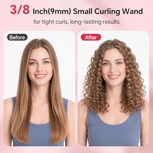 JAETON 3/8 Inch Small Curling Iron Wand with Adjustable Temperature, 9mm Ceramic Barrel