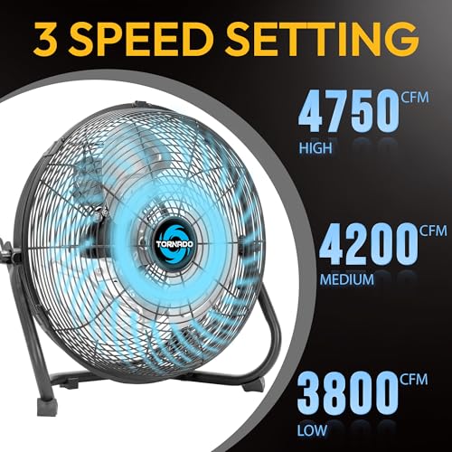 Tornado 20 Inch High Velocity Metal Floor Fan - New 3-Speed Industrial Cooling