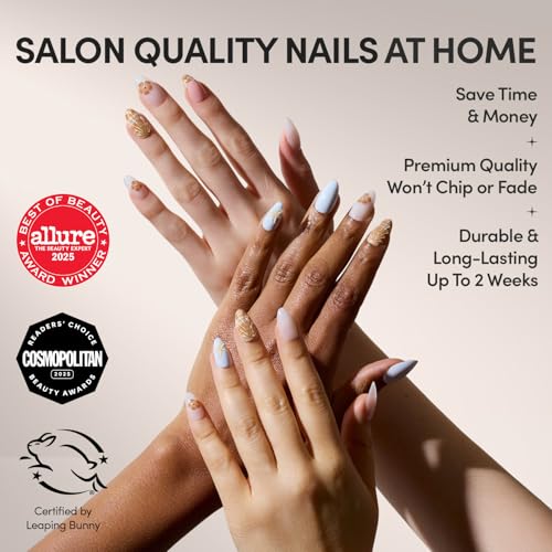 Glamnetic Sea Star Short Almond Press-On Nails Kit - Glossy Fake Nails, 30 Pc