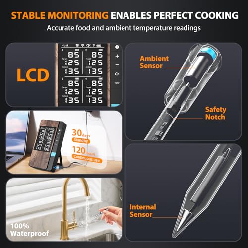 TEMMIO Wireless Meat Thermometer with 4 Probes Bluetooth Digital Cooking Thermometer