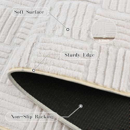 White Washable Shag Area Rug 6x9 Modern Geometric Non-Slip Bedroom Carpet