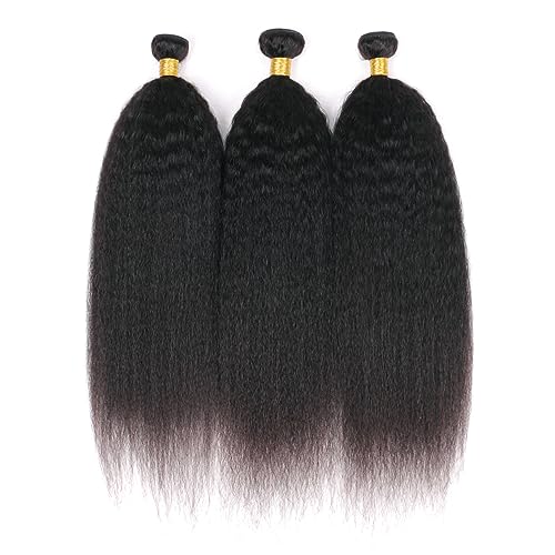 DaiMer Kinky Straight Human Hair Bundles - 16 Inch Unprocessed Brazilian Virgin Hair - 1 Bundle