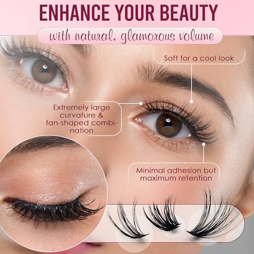 DIY Lash Clusters Kit - 480 PCS, Wispy D Curl Eyelash Extensions 8-16mm with Bond & Seal Glue, Tweezers, 3 Pads & Brush - Beginner-Friendly Individual Cluster Lashes (50D/60D/80D)