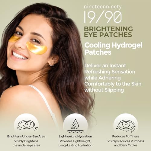 19/90 Under Eye Patches for Dark Circles & Puffiness ? Hydrogel Eye Masks with Caffeine, Niacinamide & Collagen ? Helps Reduce the Look of Bags & Fine Lines, Gold, (15 Pairs)