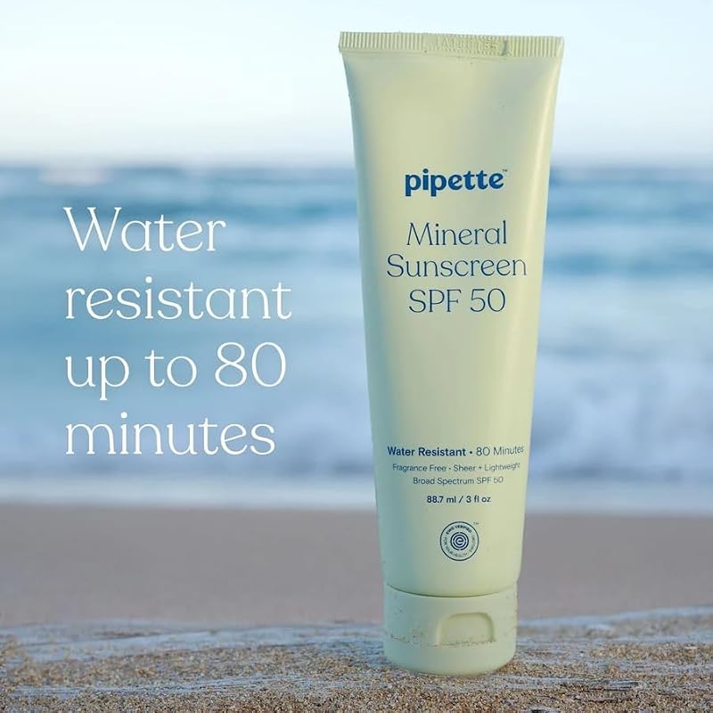 Pipette Mineral Sunscreen SPF 50 Lotion - Water-Resistant, Fragrance-Free, 3 oz Pack of 2
