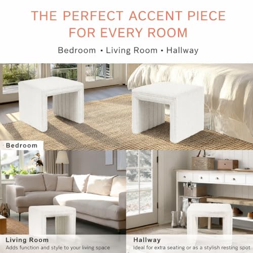 HomePop 19-Inch Cream Boucle Channel Tufted Ottoman - Modern Footstool, 18.5 x 18.5 x 16.5 Inches Variation of Cream Boucle