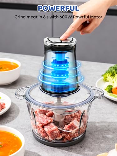 Food Processor with LED Timer 800W Electric Chopper Dual Bowl System