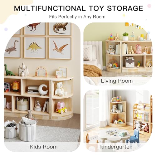 Kids Corner Storage Cabinet - 2-Tier Montessori Toy & Book Organizer - Rubber Wood, Playroom & Nursery