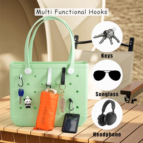 Trendy Beach Bag Accessories Set For Bogg Bag, Phone Storage Bag, 6Pcs Hooks, 2Packs Clear Bags, (Black)