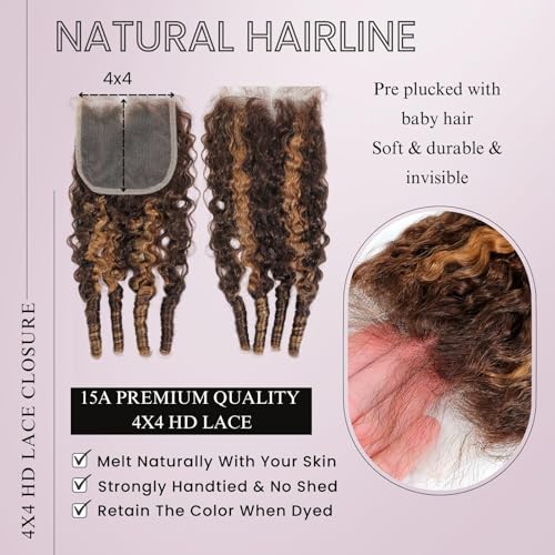 ALHER Honey Blonde Burmese Curly Lace Closure 14 Inch 4x4 Highlighted Human Hair