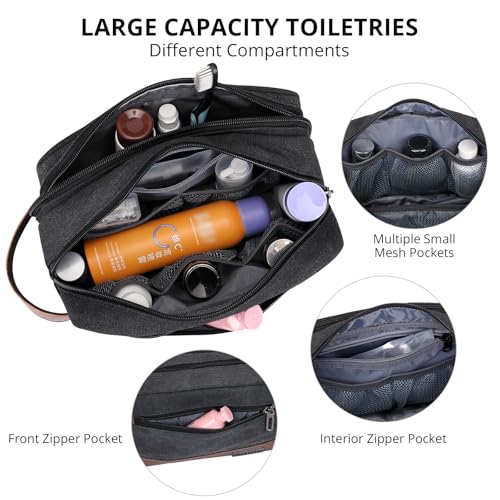 WITZMAN Canvas Toiletry Bag for Men Travel Organizer - Black