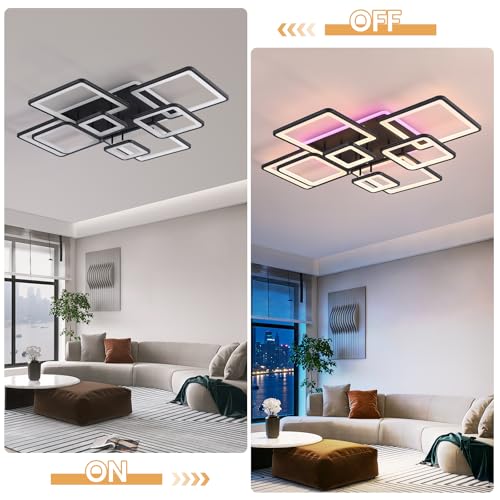 100W Modern LED Ceiling Light with RGB Backlight, Dimmable Flush Mount Fixture