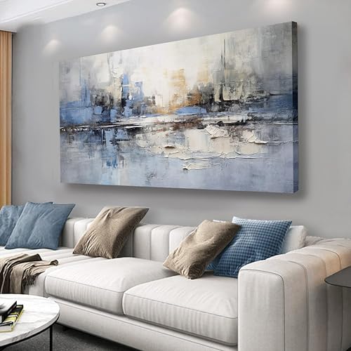 VHMING Blue and Gray 48x24 inch Abstract Wall Art Canvas for Living Room Bedroom Office