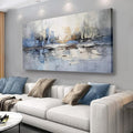 Blue and Gray Abstract Wall Art Canvas - 48x24 Inches Modern Wall Decor