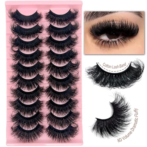 Mink Lashes Fluffy Dramatic 8D Thick 3D Volume 20mm 25mm Big Long Eye Lashes Mink Faux Strip False Eyelashes 10 Pairs Pack YH005