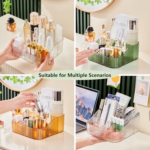 Large Capacity Clear XL Makeup Brush Holder with 8 Slots - Vintage Striped Vanity Organizer