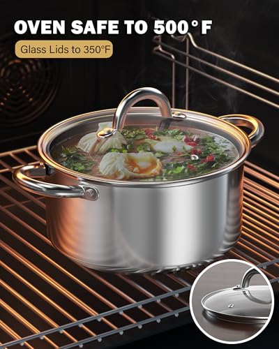 12-Piece Stainless Steel Cookware Set with Handles - Silver, Versatile & Oven Safe