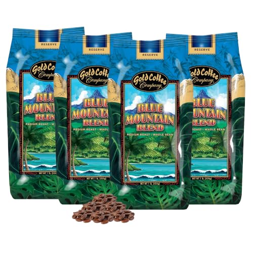 Gold Coffee Company Blue Mountain Medium Roast Whole Bean Coffee 16oz Pack of 4