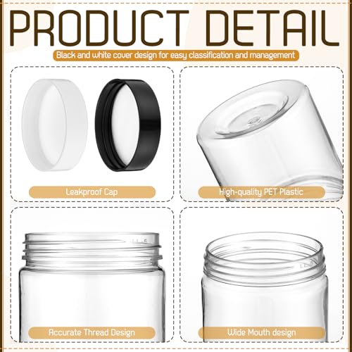 Mini 4 oz Plastic Jars with Black and White Lids - Clear Reusable Storage Containers