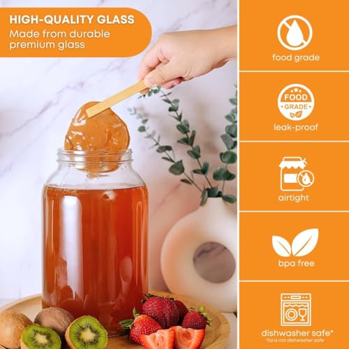8-Pack 1 Gallon Wide Mouth Glass Jars with White Plastic Lids for Food Storage