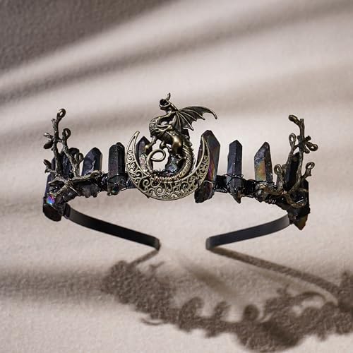 Black Fairy Crystal Crown Tiara for Cosplay Weddings & Parties - Elf Raw Quartz Headpiece