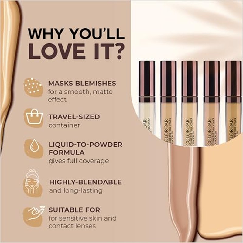 Colorbar Flawless Full Cover Concealer - Face Makeup Concealer with Liquid-to-Powder Formula - Hides Scars and Discoloration - 002 Chiffon - 0.2 oz