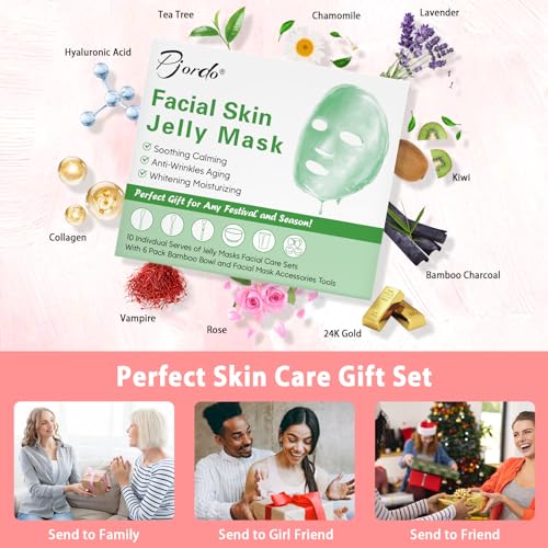 Pjordo Jelly Masks Set 10 Pack with Mixing Bowl - Classic Kit for Hydrating & Nourishing Skin - Variant: 10T