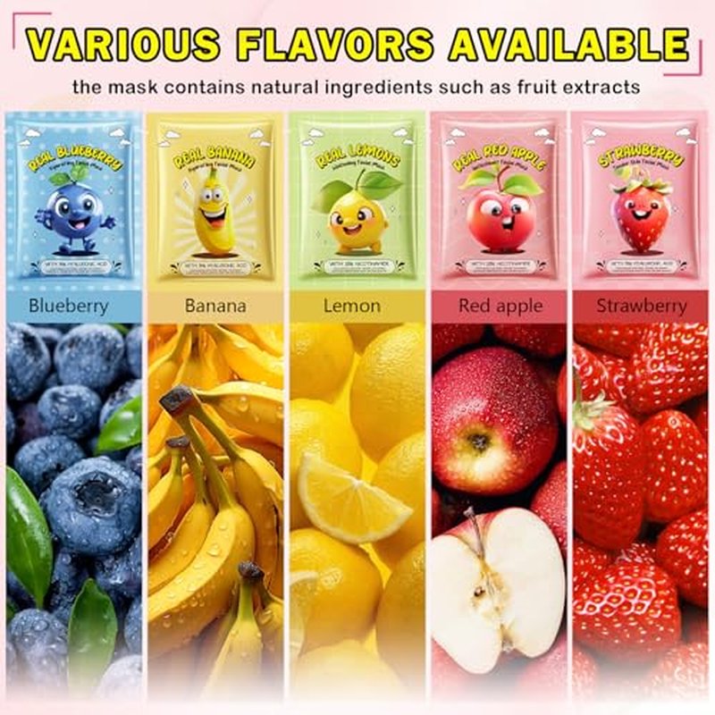 10 Pack Kids Face Masks Spa,Fruit Face Masks Skincare for Kids,Moisturize Facial Masks for Women Skin Care,Christmas Birthday Gifts for Teen Girls,Suitable for All Skin Types