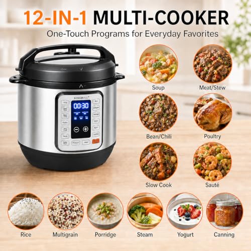 KINGBULL 8Qt Electric Pressure Cooker 12-in-1 Multi Cooker, Stainless Steel