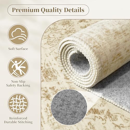 Tod Beige 8x10 Non Slip Living Room Rug - Neutral Area Rug for Bedroom & Nursery