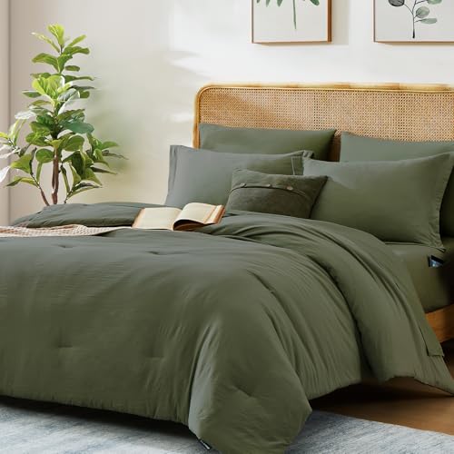 Alpine Olive Oversized King Comforter Set 7 Pieces Bed in a Bag - WRENSONGE
