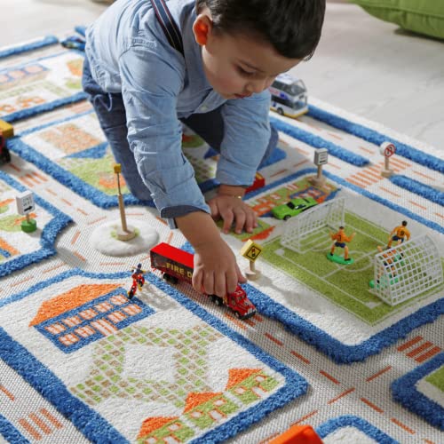 3D Play Rug Traffic Blue - Kids Playmat with Recessed Roads & Landscapes, 39x59 in
