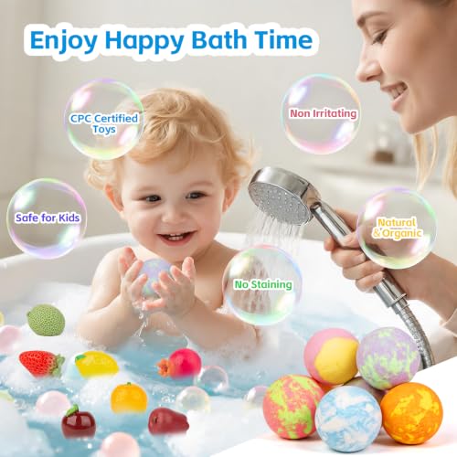 Kids Bath Bombs with Toys Inside, Fizzy Fruit-Scented Bath Fizzies - 12 Pack