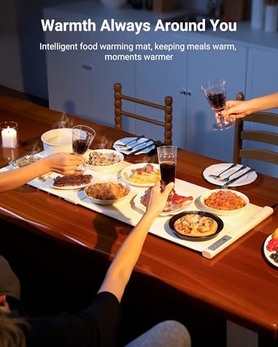 Beige 42x16 Inch Extendable Food Warming Mat with Adjustable Temperature - Gracenal