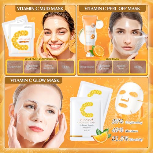 28 Pcs Vitamin C Skin Care Set, Skincare for Girls 10-12, Complete Skincare Routine for Deep Clean, Soft and Hydrated Skin, Ideal Gift for Teen Girls