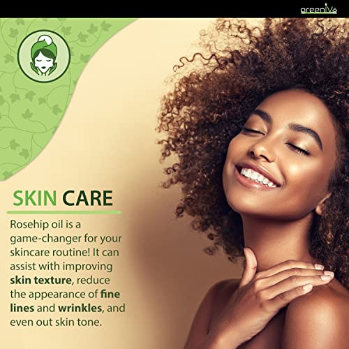 GreenIVe Organic Rosehip Oil - 16 Fl Oz Cold Pressed Virgin Skin & Hair Oil - Pack of 1