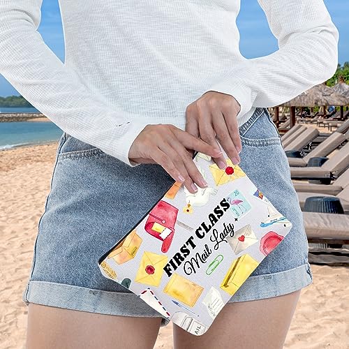 WZMPA Cosmetic Bag Postal Worker Gifts - First Class Mail Lady Makeup Zipper Pouch